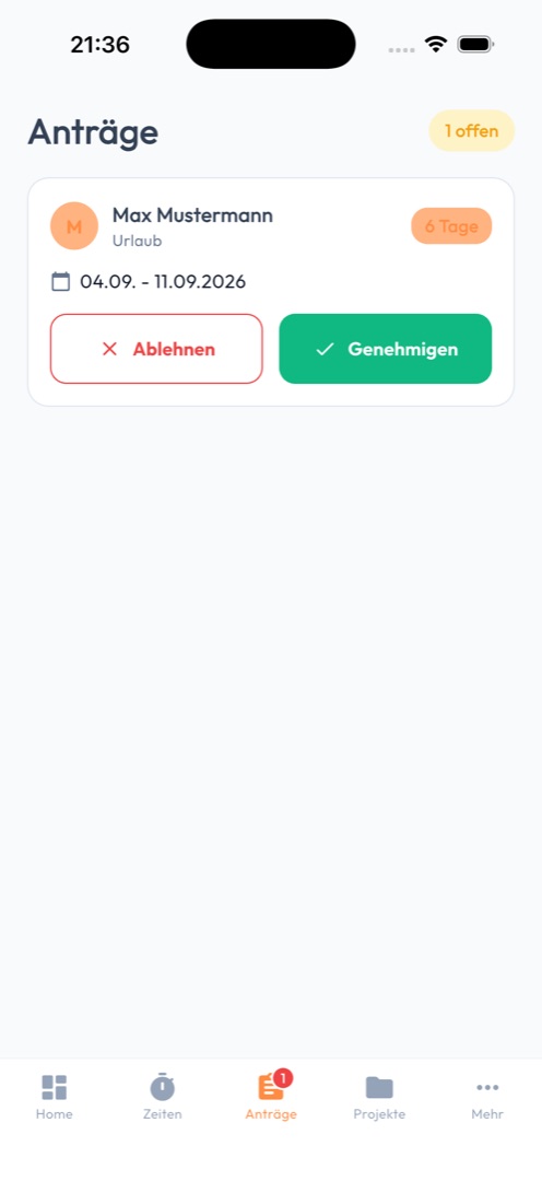 Urlaubsantrag mit Genehmigen und Ablehnen